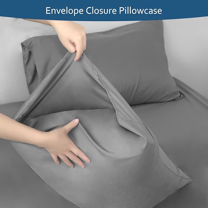 Moonsea Air Mattress King Size Sheets Set - Extra Deep Pocket King Sheet Set - 4 Piece King Bedding Set Fade Resistant Fits 16in to 24in Pillow Top Air Bed Mattress - Grey