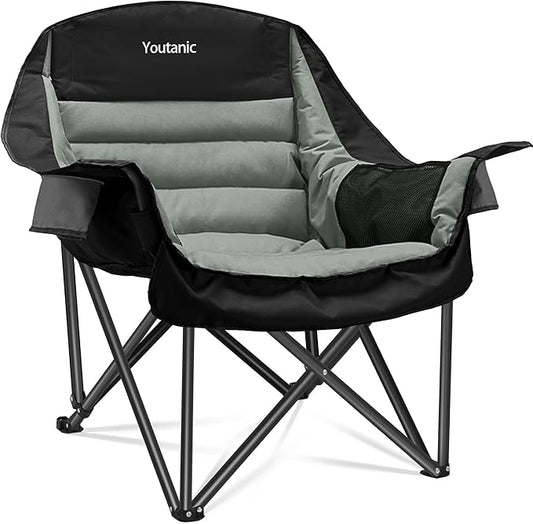 Youtanic Oversized Camping Chair, Portable Folding Camping Chairs with Side Pocket, Cup Holder and Carry Bag, Heavy Duty Outdoor Camping Chairs for Adults, Fishing, Sports, Trip, up to 400lbs, Style 4