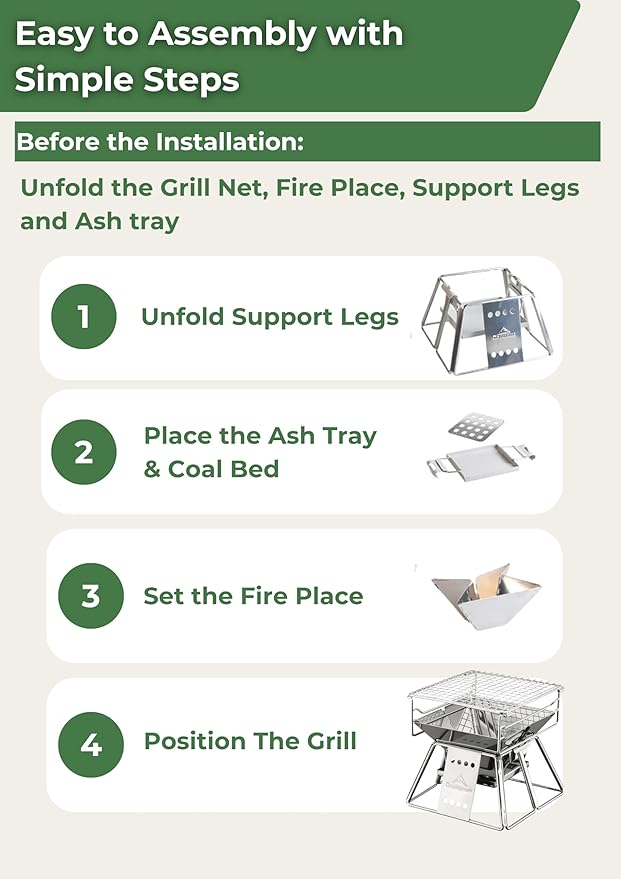 CAMPINGMOON X-MINI Small Size Portable Fire Pit, Mini Stainless Steel Tabletop Fire Pit Charcoal Grills for Camping, Solo Outdoor Cooking, Hiking BBQ Backpacking, with Carry Bag 7.5 inch