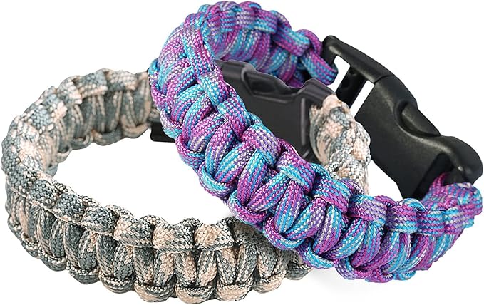 Sportmusies Paracord Wristband for Outdoor Sport Tactical Survival Parachute Bracelet, Essential for Hiking Travelling Camping Gear Pack of 2, grey&purple
