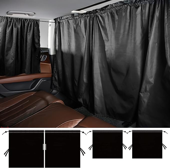 Set of 3 Privacy Curtains for Car, SUV, Van - Includes 1 Rear Seat Divider & 2 Side Windows Divider Curtains for Camping & Sleeping