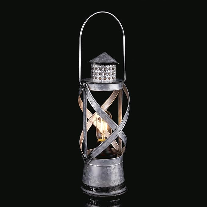 Alpine Corporation 15" H Indoor/Outdoor Vintage Metal Lantern with LED Lights, Silver