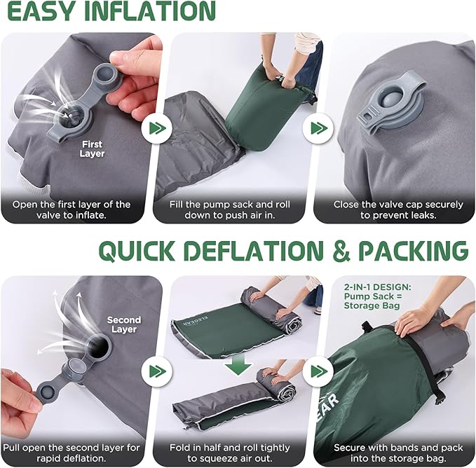 Elegear Air & Foam Self-Inflating Sleeping Pad, CumbreX™ 4" Ultra-Thick Memory Foam Camping Mattress Pad with Air Pump, Compact R-Value 9.5 4-Season Camp Mat for Travel Outdoor - Single Army Green