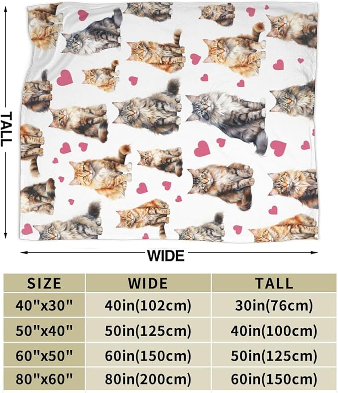 Cat Blanket Soft Cute Kitten Maine Coon Plush Throw Blanket Warm Flannel Fleece Bedding Stuff Animal Decor Blanket Gifts for Cat Lover Girls Boys Kids Adults Women 40"x50"