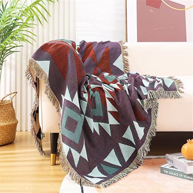 Homesy Aztec Throw Blankets Navajo Southwestern Throws Cover Reversible Green Boho Southwest Blanket for Couch Chair Sofa Bed Home Outdoor Beach Car Tent Travel Camping 51"x63"