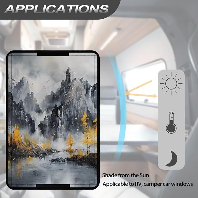 RV Door Window Shade Cover with Landscape Print, Foldable Travel Trailer Motorhome Rv Screen Door Protector, Sun Shade Windshield Blackout Shower Curtains Coverage Accessories