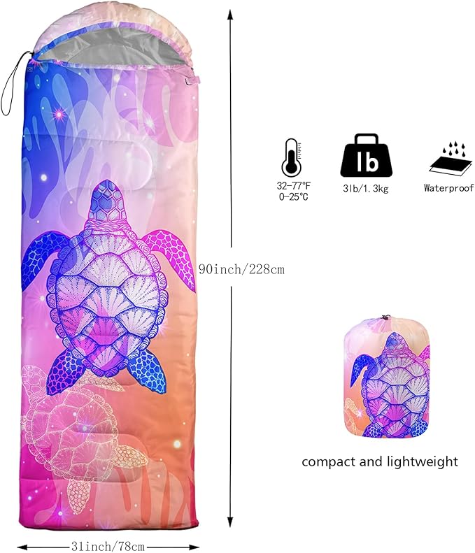 QOOMO Axolotl Cute Camping Sleeping Bags,3 Season Warm & Cool Weather,Lightweight,Waterproof Sleeping Bags for Adults & Kids,Traveling,and Outdoors
