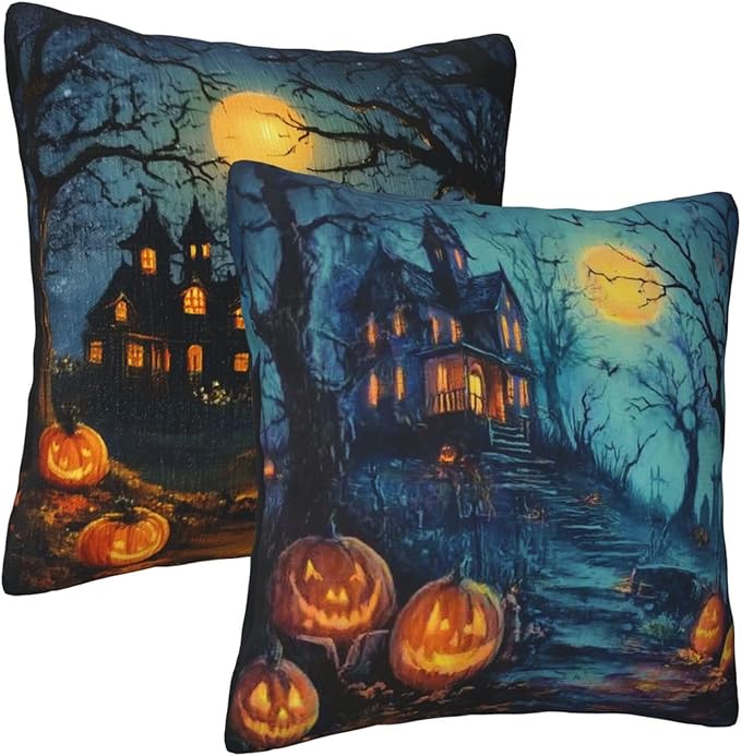 Halloween Throw Pillow Covers 18x18 inch Set of 2 Pillow Case Cushion Cover for Home Sofa Couch Living Room Car Decor