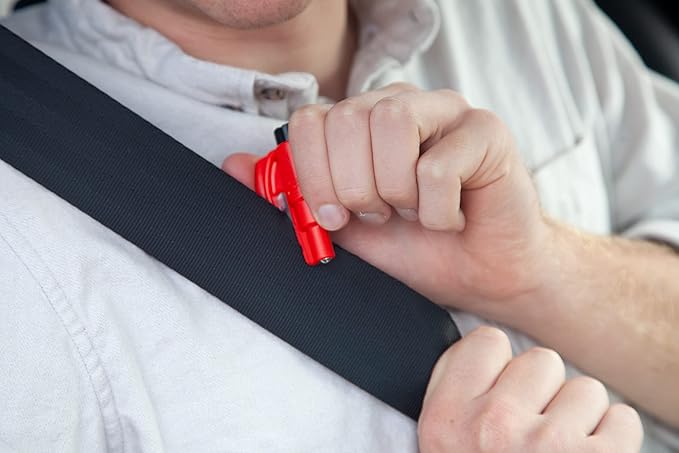 resqme The Original Emergency Keychain Car Escape Tool, 2-in-1 Seatbelt Cutter and Window Breaker, Made in USA, Orange - Compact Emergency Hammer