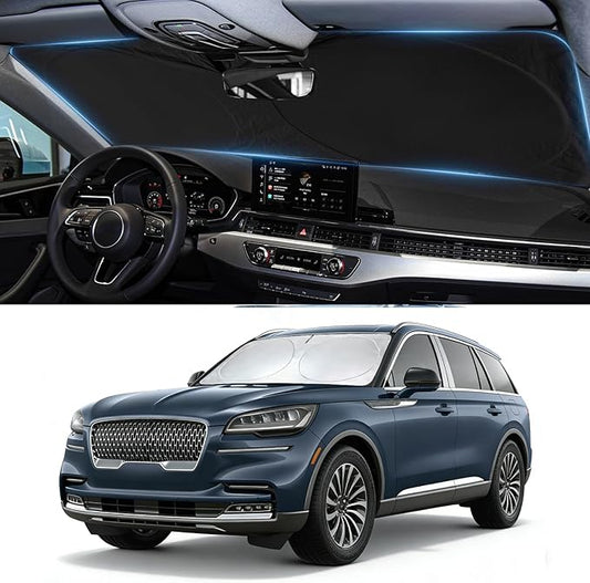 Windshield Sun Shade for Lincoln Aviator 2020-2025 2026, Custom-Fit Aviator Sun Visor Protector, 99% UV Block Heat Sun Shield, Silver Reflective Front Window Sunshade