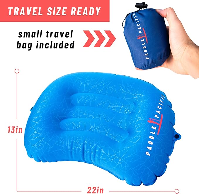 Inflatable SUP Paddle Board Pillow - Waterproof Self Inflatable Compact Travel Pillow - Also Great for Camping, Airplanes, Hammocks & More - Adjustable Neck Support with Built in Anti-Slip Straps