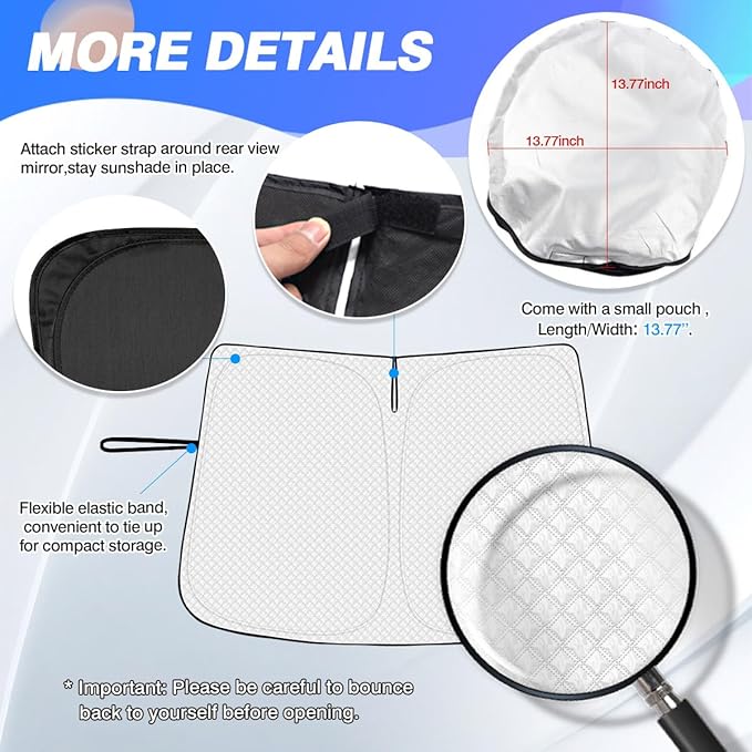 Canvcle Windshield Sun Shade for Honda HR-V 2023-2025 2026 HRV Accessories Thicken 6-Layer Front Window Sunshade Cover Sun Visor Protector Foldable Block UV Rays Keep Vehicle Cool