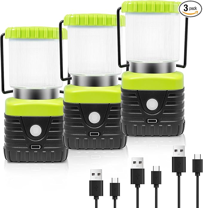 Jarxin 3PCS 6500K White Light LED Camping Lantern Rechargeable 1000LM, 4500mAh Power Bank, Flashlight for Hurricane Emergency, Hiking, IP44 Waterproof Lantern(Green)