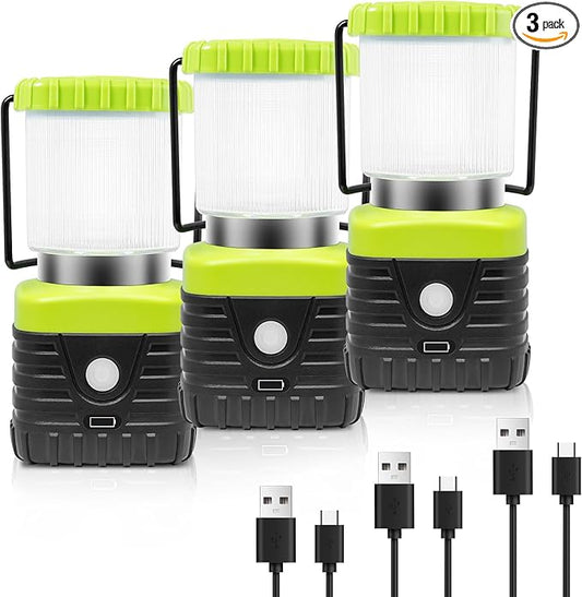 Jarxin 3PCS 6500K White Light LED Camping Lantern Rechargeable 1000LM, 4500mAh Power Bank, Flashlight for Hurricane Emergency, Hiking, IP44 Waterproof Lantern(Green)