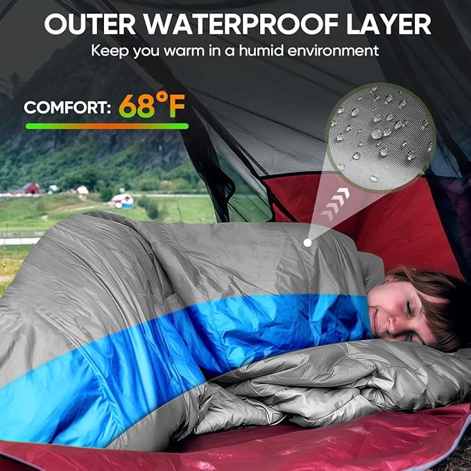 OBTANIM Sleeping Bags Portable Waterproof Camping Sleeping Bag for Adults Kids 4 Seasons Cold Weather or Warm Backpacking Hiking Travel Indoor Outdoor Use