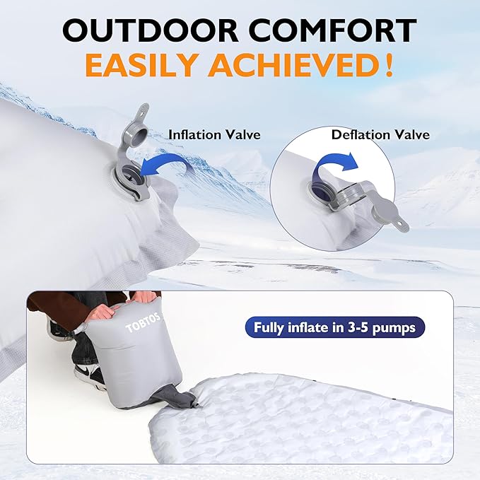 TOBTOS Camping Sleeping Pad with 9.0 R-Value, 4" Thick Inflatable Camping Mattress for All Season, Compact Insulated Sleeping Mat for Backpacking & Hiking (Mummy)