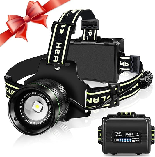 Rechargeable Headlamp, LED Super Bright Headlight, 5 Modes Zoomable Head Lamp, 180°Adjustable, IPX6 Waterproof for Camping, Running, Climbing, Hiking