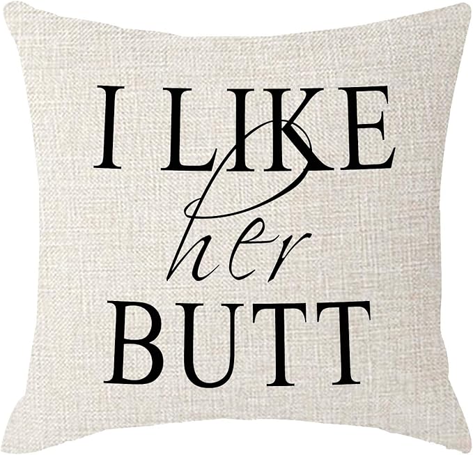 ITFRO Set of 2 Wife Husband Wedding Gift I Like Her Butt His Beard Beige Burlap Throw Pillow Case Cushion Cover Sofa Bedroom Decorative Square 18x18 Inches (I Like)