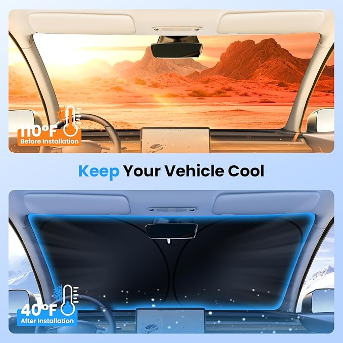 Canvcle Windshield Sun Shade for 2024-2025 2026 Hyundai Santa Fe Accessories Upgraded Double-Layer Front Window Sunshade Cover Sun Visor Protector Foldable Block UV Rays Keep Vehicle Cool