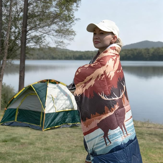 SUNNYFEEL Outdoor Camping Blanket,55"x79", Single-Sided Printed Polyester Camping Blanket for Traveling Hiking Picnic Stadium Beach Party,Elk