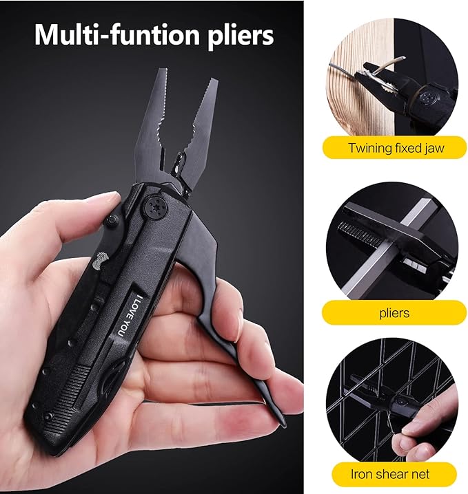 Multitool Pocket Knife for Men, Gifts for Him, Boyfriend, Husband, Dad, Multi Tool Tactical Plier With Nylon Sheath, 'I LOVE YOU'