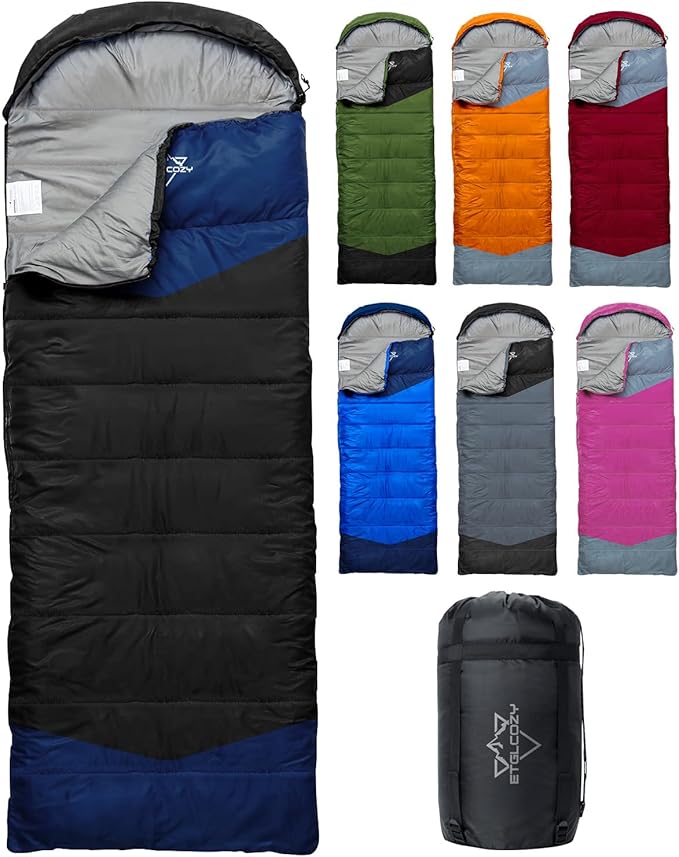 Lightweight 3-Season Sleeping Bag for Adults/Kids Camping, Compact w/Compression Sack, Waterproof Ripstop, Portable for Backpacking Hiking Travel
