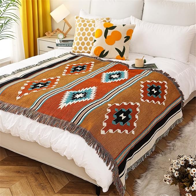 Homesy Boho Throw Blankets Southwestern Bed Throws Cover Reversible Green Aztec Southwest Blanket for Couch Chair Sofa Home Outdoor Beach Car Tent Travel Camping 51"x63"