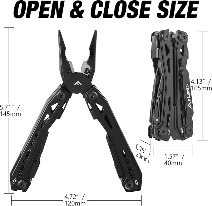 FLISSA 16-in-1 Stainless Steel Multi Tool, Gifts for Men, EDC Multitool with Pocket Knife, Pliers, Belt Clip and Oxford Sheath, Self-locking Utility Multi-Tool for Camping Survival Outdoor