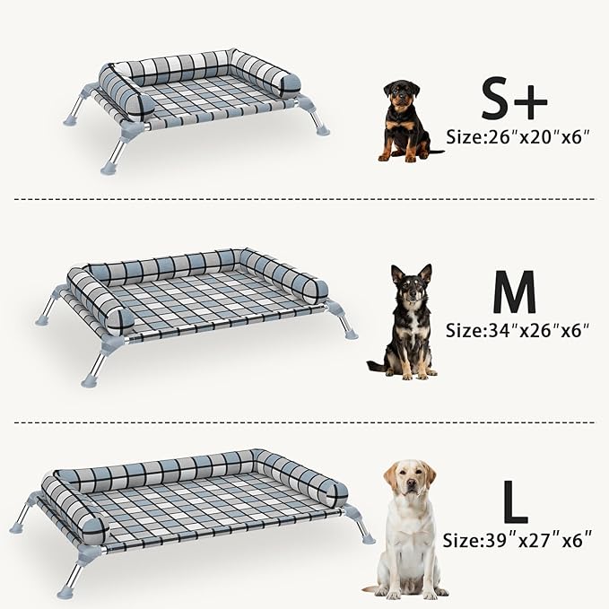 Elevated Pillow Bolster Dog Bed - Raised Dog Beds with Bolster Portable Lifted Washable Pet Cot Bed with Stainless Steel Frame Dogs Hammock Bed for Indoor & Outdoor (Bolster S)