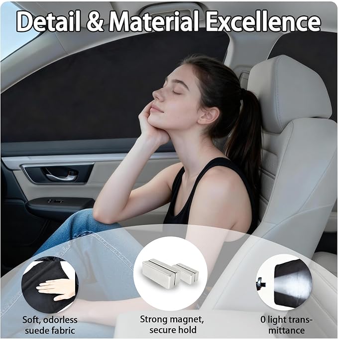 XCBYT Car Window Shades for 2017-2022 CRV, Suede Fabric Car Window Covers for Privacy, Custom Fit Design Without Built-in Steel Rings, UV & Heat Protection, Magnetic Installation