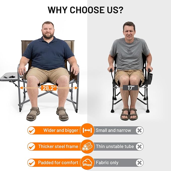 Timber Ridge XXL Director’s Chair – Heavy Duty Folding Camping Chair for Adults, 500lb Capacity, Extra Wide Padded Seat for Camping, Sports, Lawn, Courtyard, and Outdoor Use, Tan