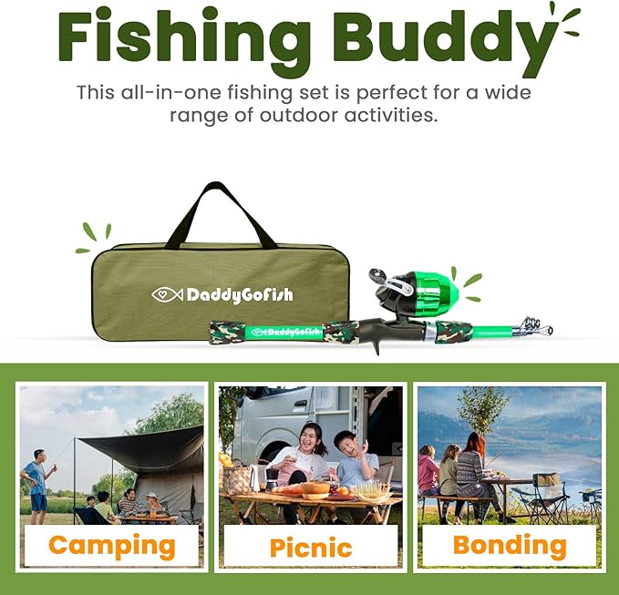 DaddyGoFish Kids Fishing Pole - Rod Reel Combo Tackle Box Starter Set - First Year Small Dock Gear Kit for Boys Girls Toddler Youth Age Beginner Little Children Junior Anglers