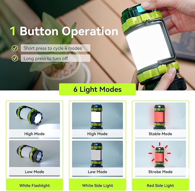 AlpsWolf Rechargeable Flashlight, 6 Modes Camping Flashlight LED Camping Lantern for Power Outage, Flashlight for Home, Emergency, Green,2 Packs