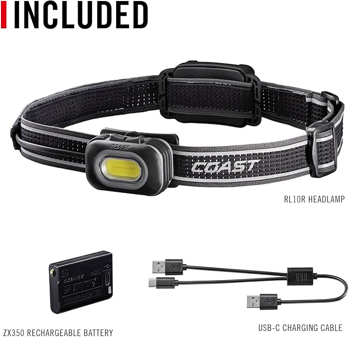 Coast RL10R 750 Lumen Rechargeable LED Headlamp with Variable Light Control and Rear Safety Signal