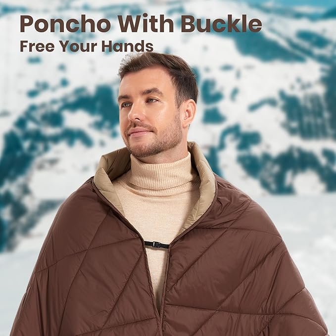 Outdoor Puffy Blanket, Reversible Warm Camping Blanket, Water-Resistant, Packable, Lightweight, Camping Quilt, for Stadium, Backpacking, Hammock, Picnic. 79"x55". Classic Coffee