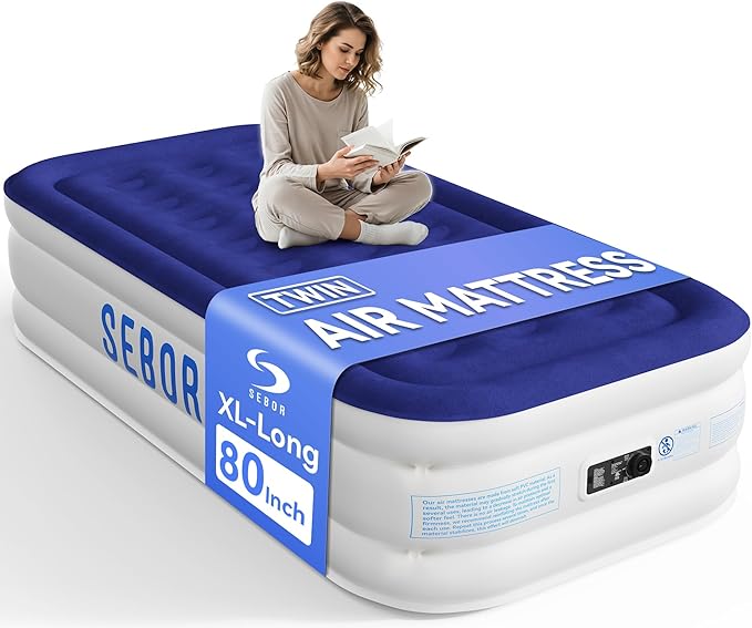 Sebor Air Mattress Twin with Built-in Pump 18", Comfortable Self-Inflating Air Mattress with High-Speed Pump, Durable Blow Up Mattress Twin with Storage Bag for Guests, Camping, Travel