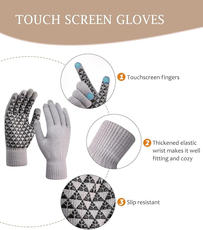 LCZTN Winter Beanie Hat and Touchscreen Gloves Set for Men and Women,Beanie Gloves Set with Warm Knit Fleece Lined