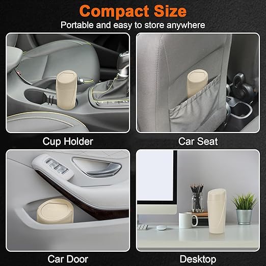Car Trash Can, Mini Car Trash Bin with Lid, Leakproof Cup Holder Car Garbage Can with 20 Trash Bags, Vehicle Front Back Seat Organizers and Storage for Car, Home, Office, Beige