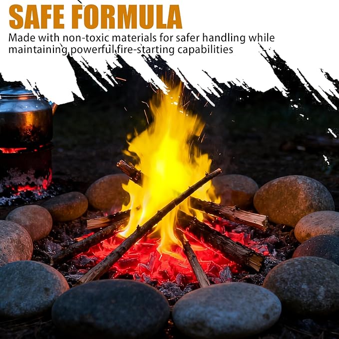 60 Pack Waterproof Fire Starters with 5+ Minute Burn for Camping, Emergency, Fire Pits, Grills,Non-Toxic