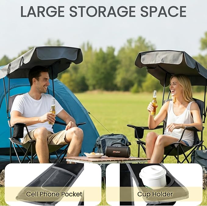 FAIR WIND Portable Canopy Camping Chair 380 LBS Capacity Heavy Duty Oversized Folding Lawn Chair with Sunshade for Beach, Fishing, Sports & Outdoors