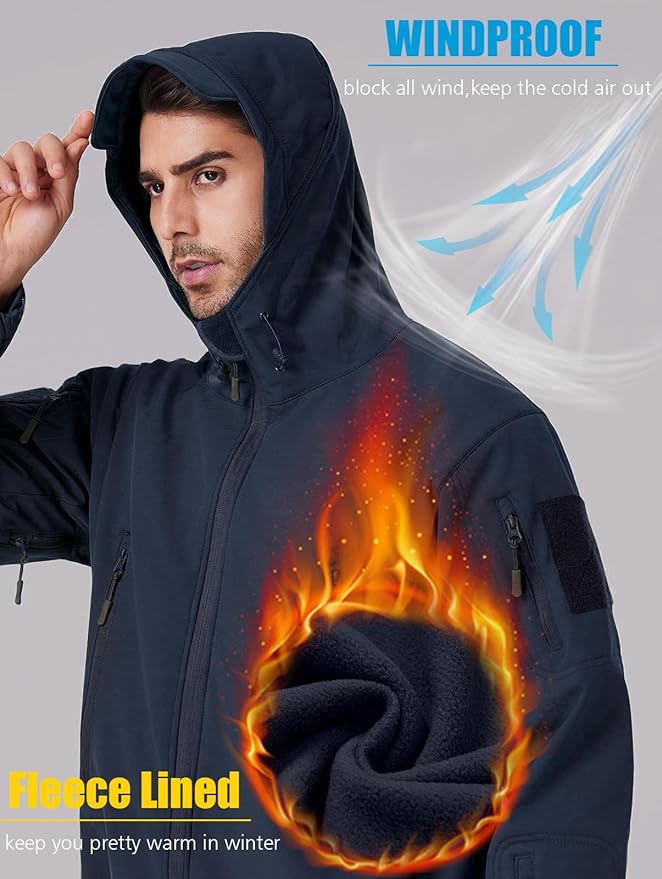 ReFire Gear Men's Army Special Ops Military Tactical Jacket Softshell Fleece Hooded Outdoor Coat