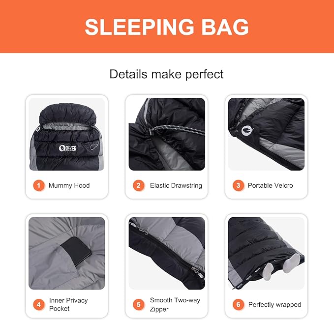 Down Sleeping Bag for Adults 600 Fill Power, Cold Weather Compact Ultralight All Seasons Sleeping Bag for Backpacking, Camping, Hiking