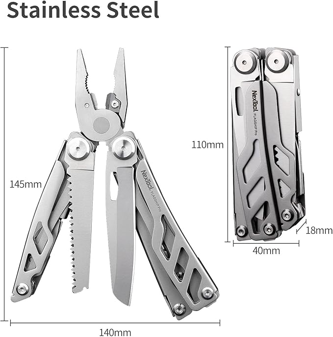 NexTool Flagship Pro Multitool, Foldable Utility Knife with Safety Locking, EDC Multitool with Pocket Knife, Full Size Scissors, Can Opener for Camping, Survival, Fishing, Cool Gifts for Men