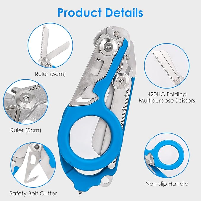 6 in 1 trauma shears, Folding Retractable Emergency Shears, Outdoor Camping Tools, Seat Belt Cutter, Oxygen Cylinder Wrench, Survival Shear, Medical Tactical (Oranger+Black)