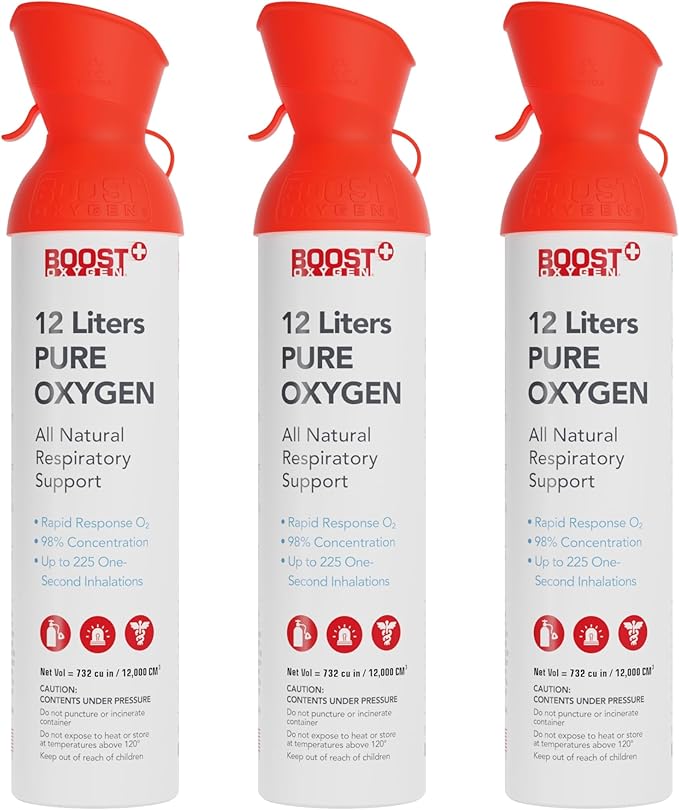 Boost Oxygen Extra-Large Rapid Response 12L Canister | Respiratory Support for Aerobic Recovery, Altitude, Performance & Health (3 Pack)