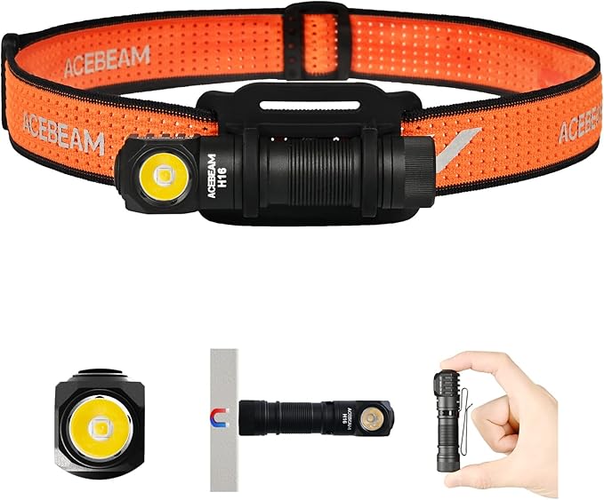 ACEBEAM H16 650 High Lumens Rechargeable Led Headlamp Flashlight, EDC AA Right Angle Flashlight, Pocket Mini Small Flash Light with Clip, 519A 90+ High CRI Led Head Lamp with Headband kit (5000K)