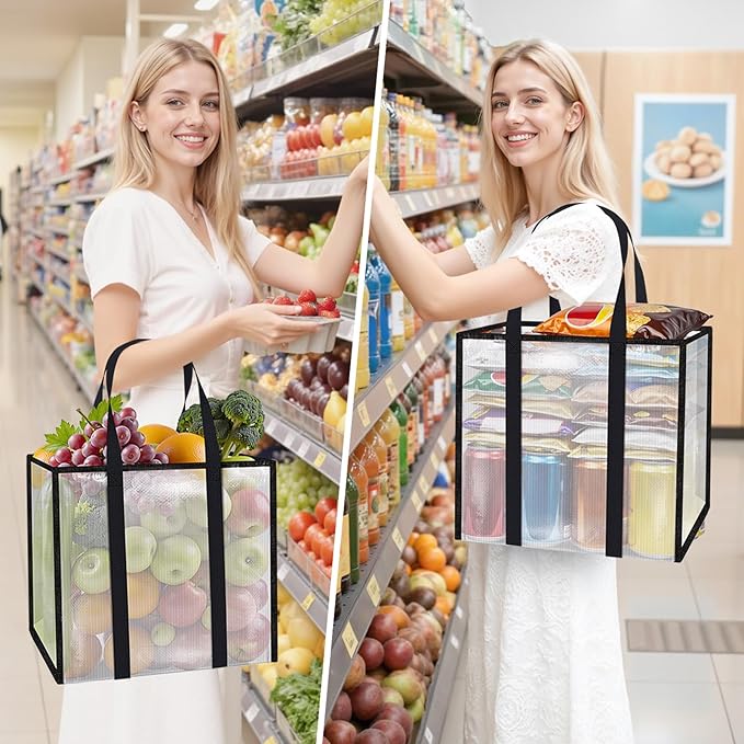 10 Pack Reusable Grocery Bags, Heavy-Duty Shopping Bags with Sturdy Handles, Water-Resistant & Foldable Organizer, Shopping Bags for Groceries, Market, Car Trunk, Multi-Purpose, 33L
