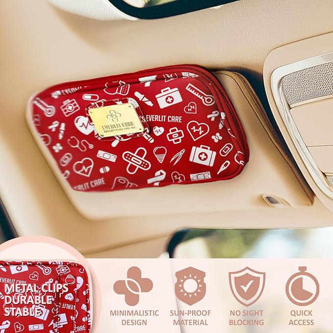 EVERLIT CARE Car First Aid Kit with Emergency Supplies Survival Gear Including Window Breaker Disposable Urine Bag Mountable Survival Kit for Family Travel in Car (RedMed)