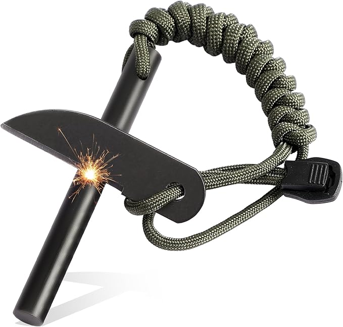 VVAAGG Flint and Steel Fire Starter: 4 Inch Ferro Rod Magnesium Rods Survival Tool with Paracord Handle Thicker Striker