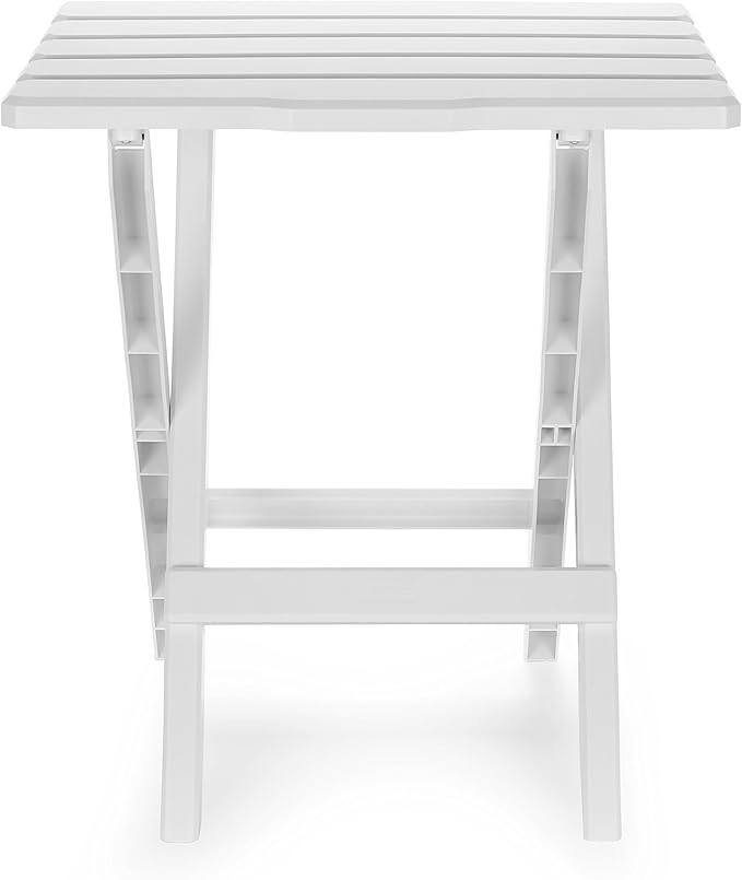 Camco 51695 White Large Adirondack Portable Outdoor Folding Side Table, Perfect for The Beach, Camping, Picnics, Cookouts and More, Weatherproof and Rust Resistant